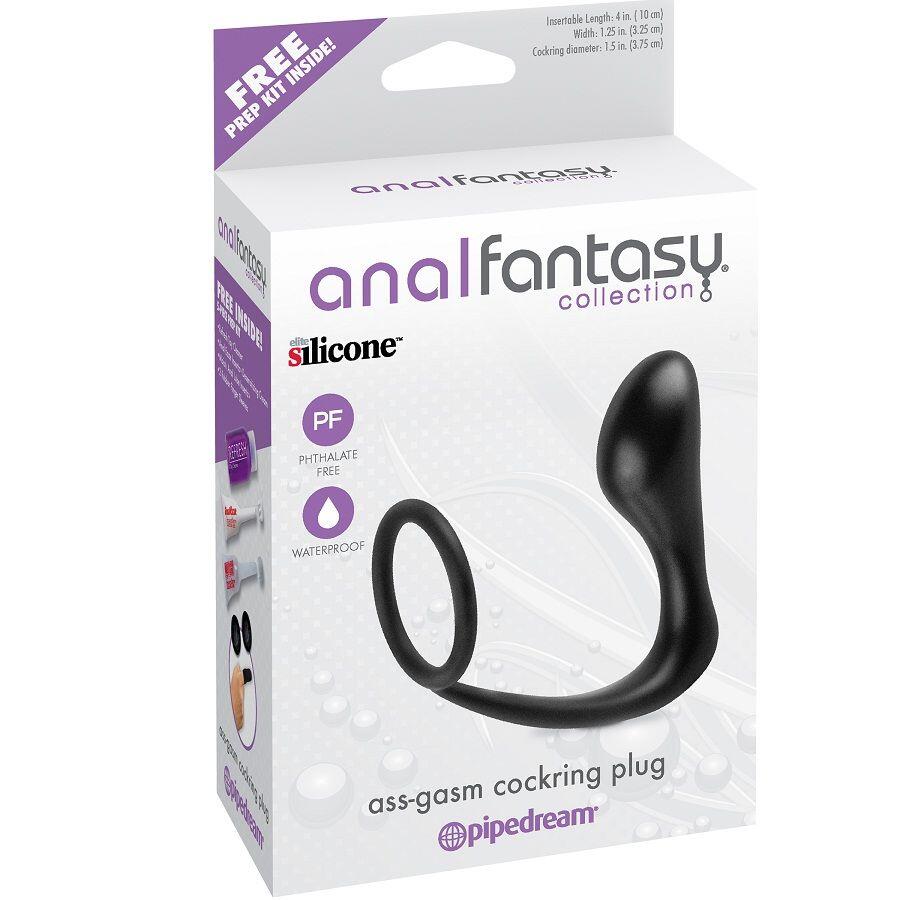 ANAL FANTASY ASS GASM, analni čep in erekcijski obroček, 8 cm, Ø=3,3 cm, črn - slika 3
