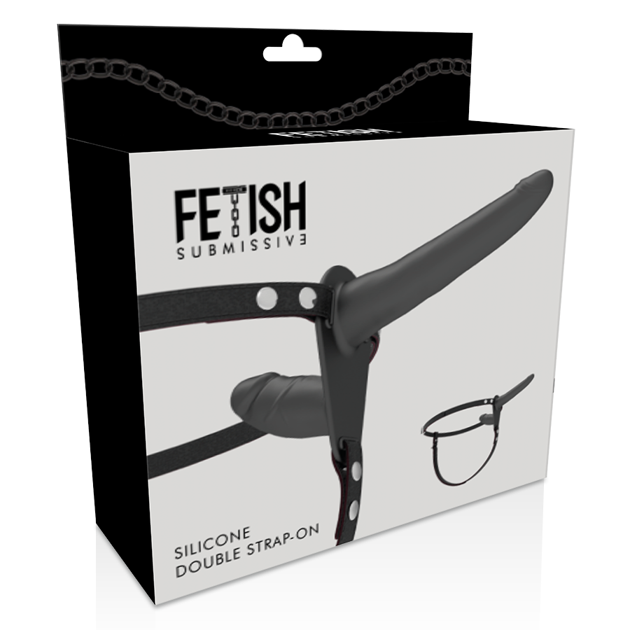 FETISH SUBMISSIVE STRAP ON DOUBLE PENETRIX, silikon, črni, 15 + 8 cm - slika 4