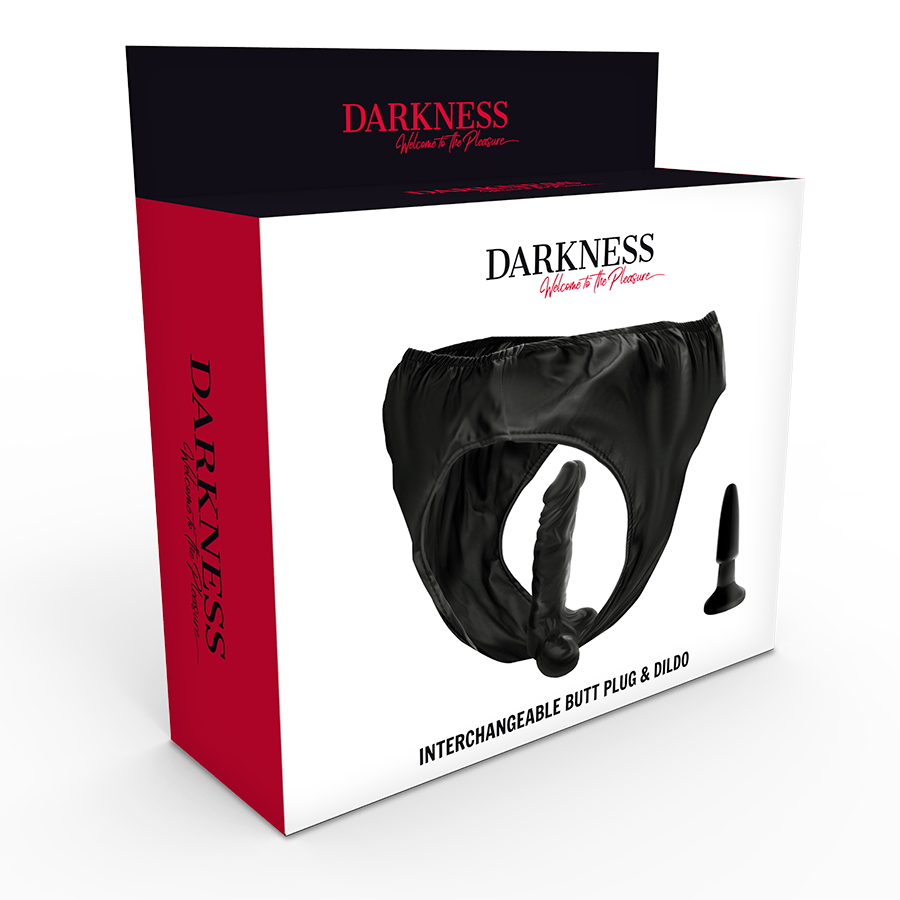 DARKNESS, hlačke z zamenljivim dildom in analnim čepom, črne - slika 3