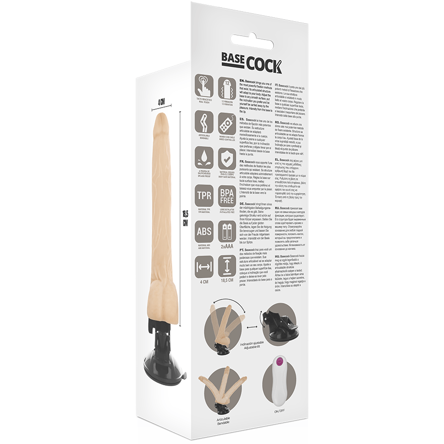 BASECOCK REALISTIČNI VIBRATOR, 18.5 cm, kožne barve, remote - slika 6