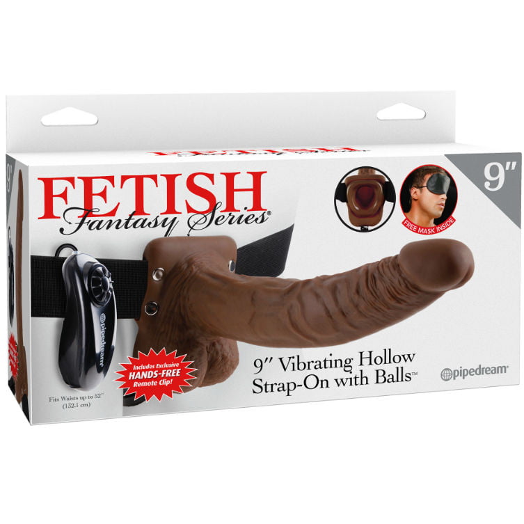 FETISH FANTASY SERIES - VOTEL VIBRACIJSKI STRAP ON, 22.9 CM, rjav