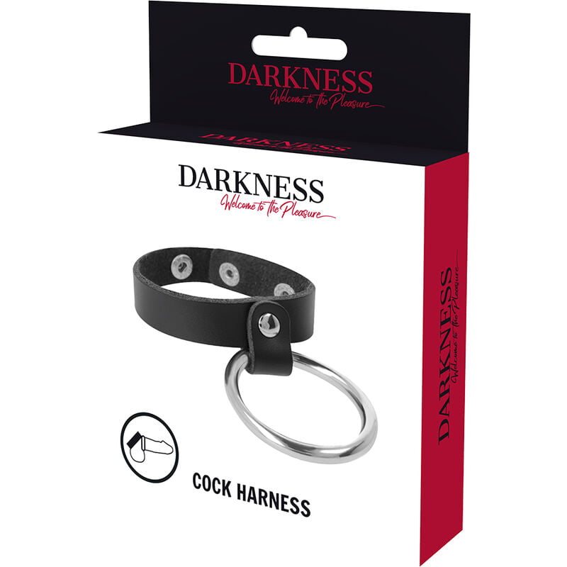 DARKNESS, usnjeno kovinski dvojni erekcijski obroček, črn - slika 2